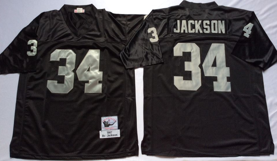Raiders 34 Bo Jackson Black M&N Throwback Jersey