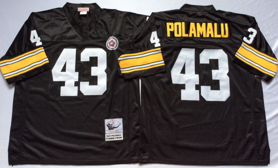 Steelers 43 Troy Polamalu Black M&N Throwback Jersey