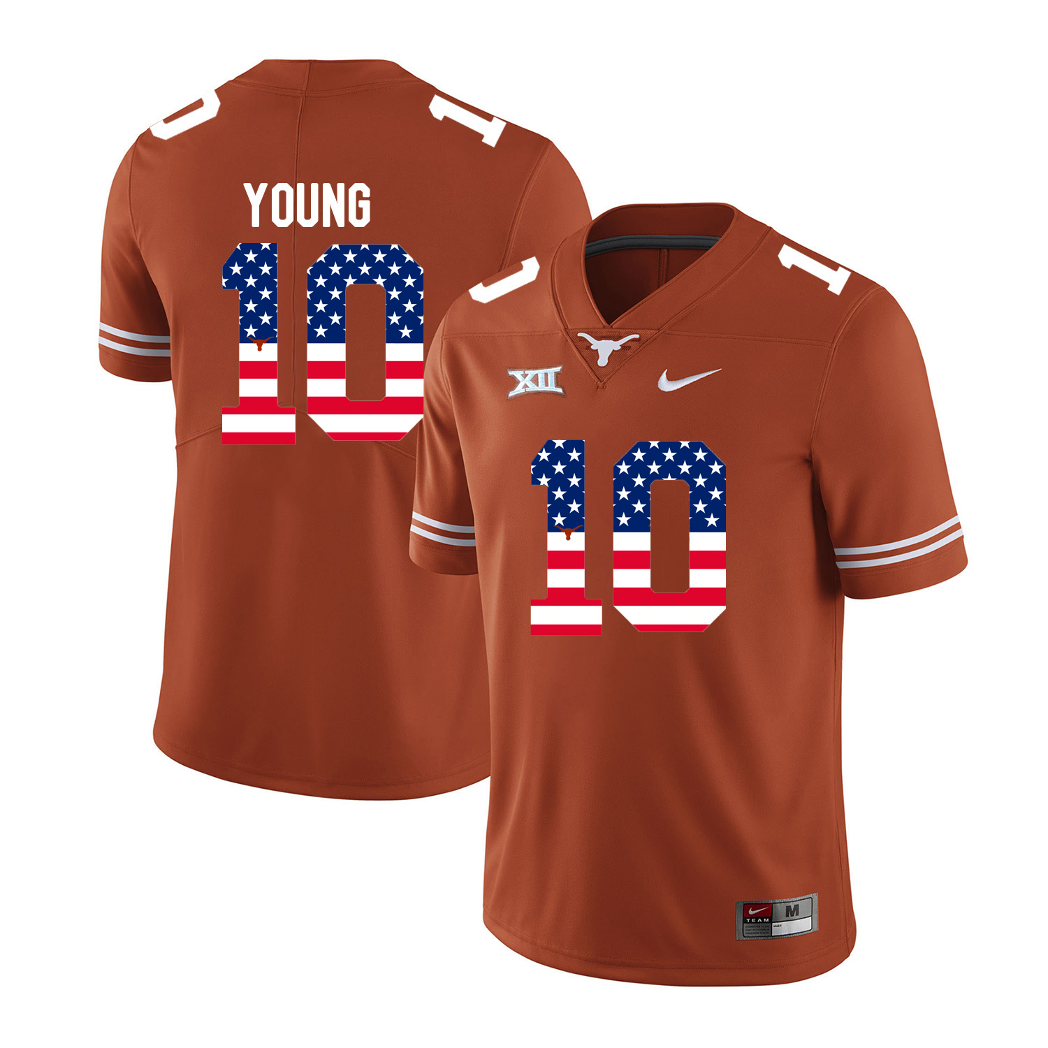 Texas Longhorns 10 Vince Young Orange USA Flag Nike College Football Jersey