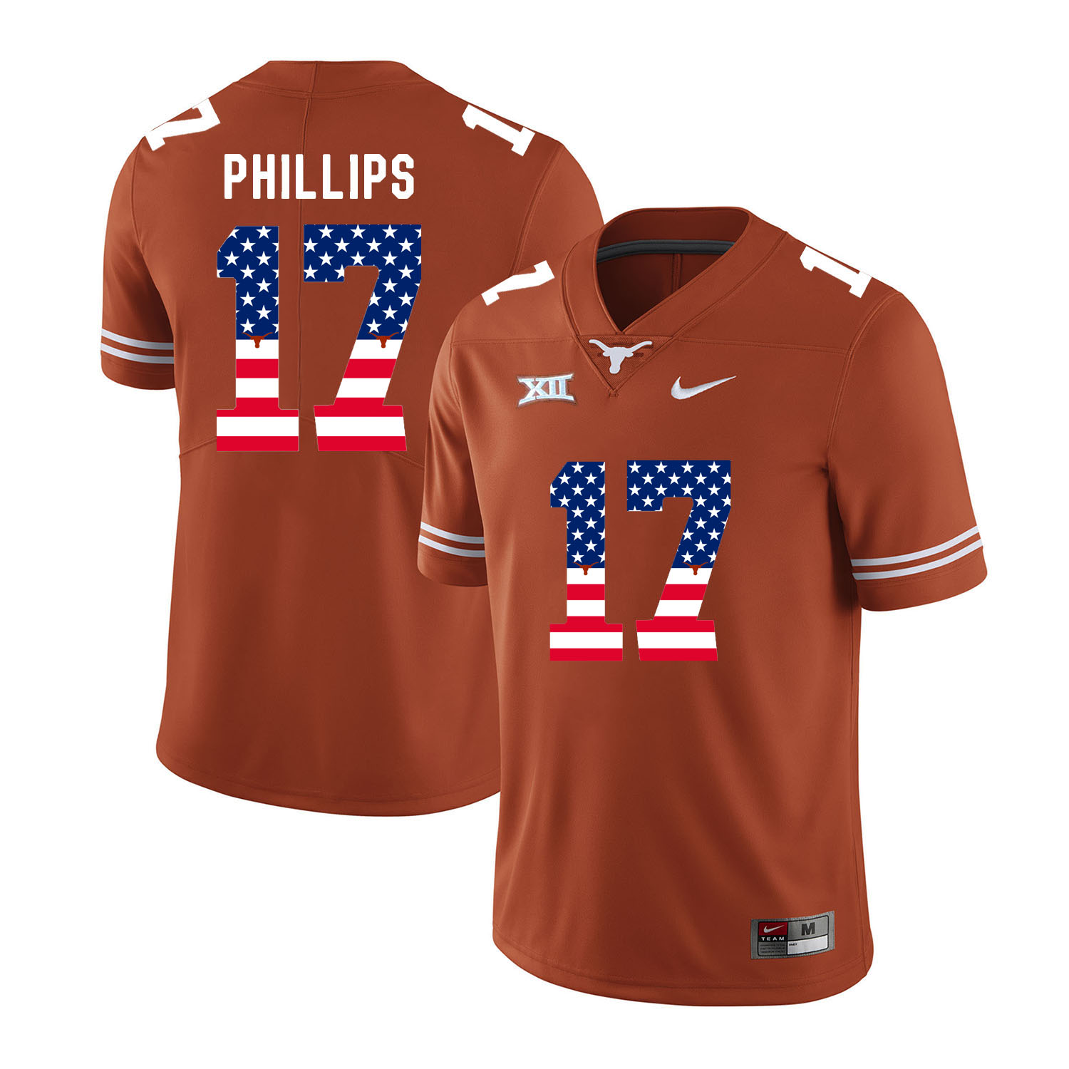 Texas Longhorns 17 Adrian Phillips Orange USA Flag Nike College Football Jersey
