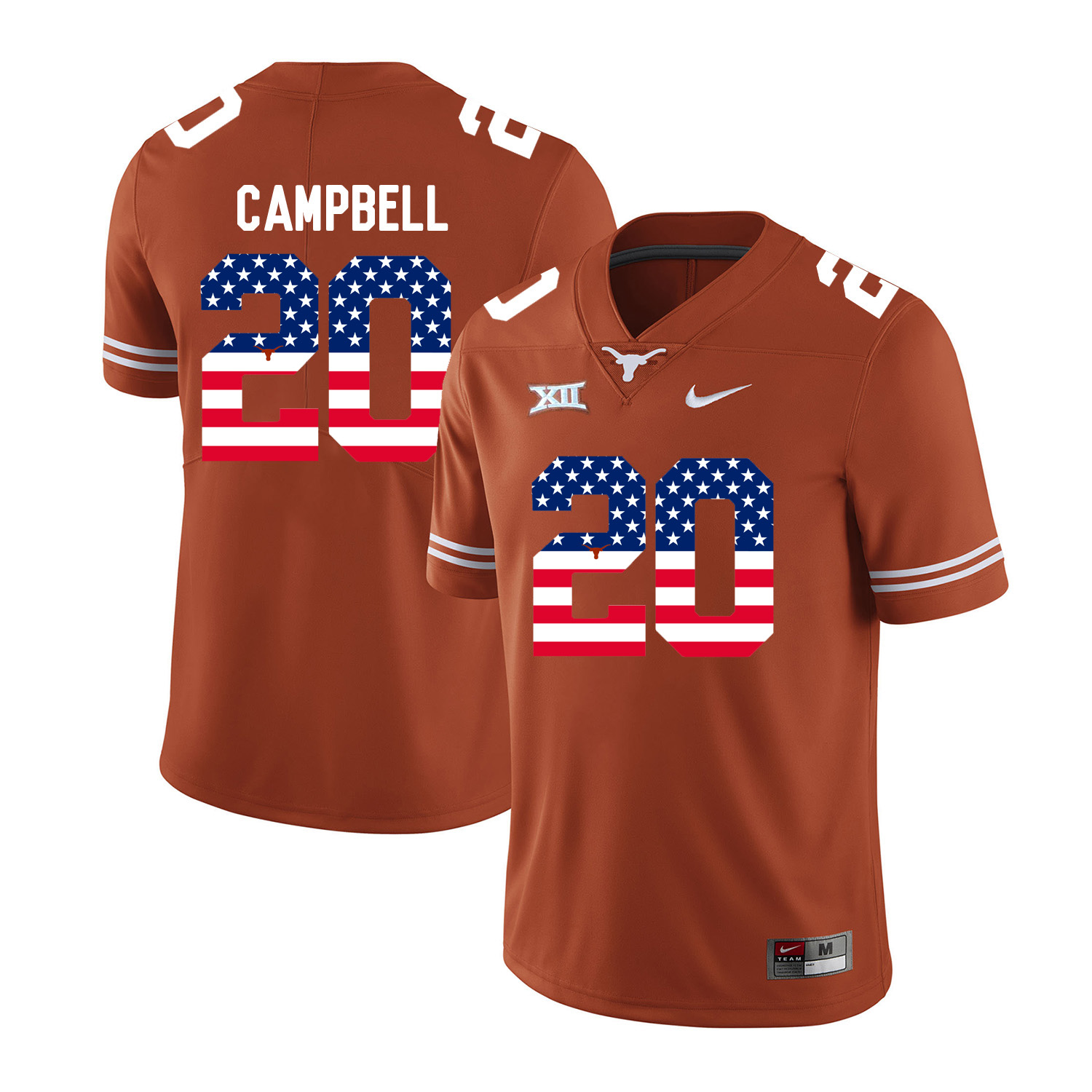 Texas Longhorns 20 Earl Campbell Orange USA Flag Nike College Football Jersey