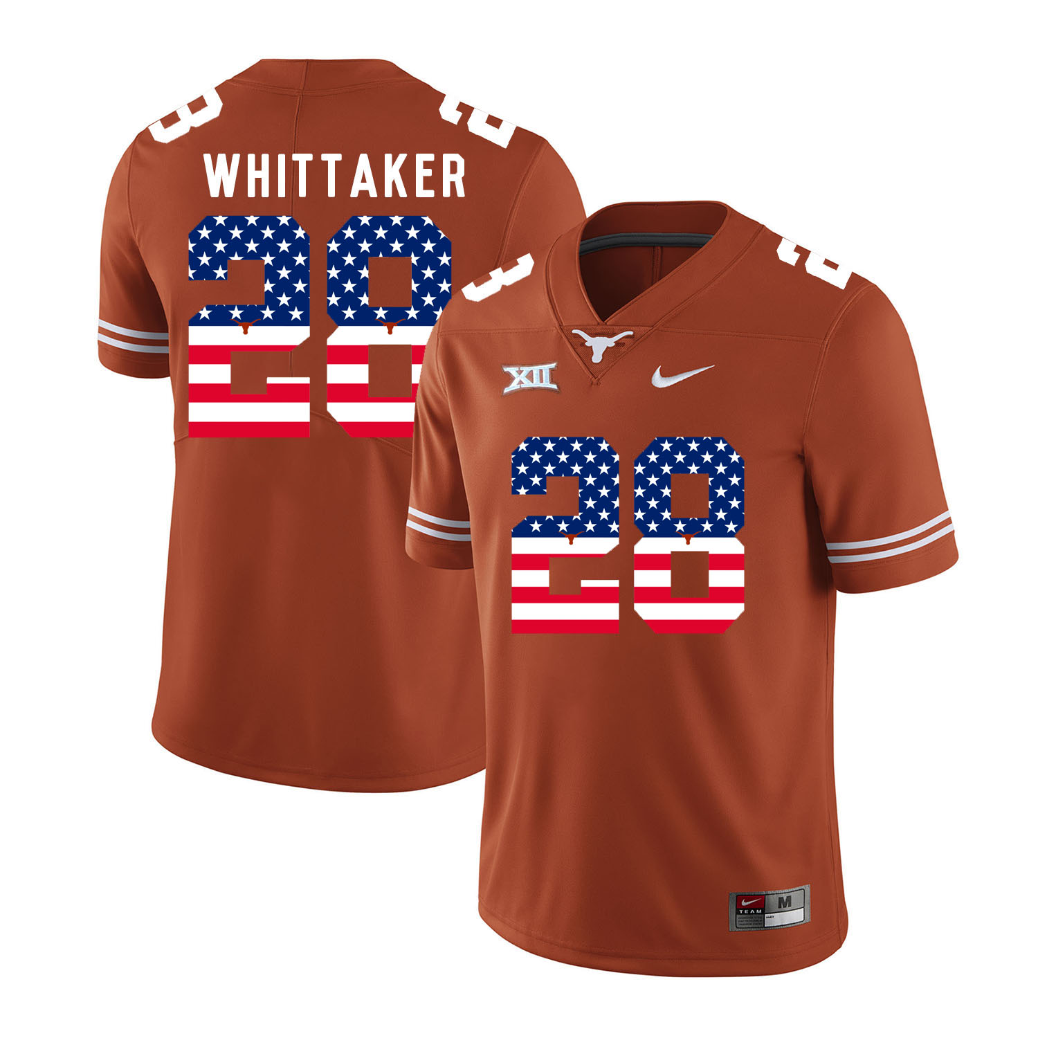 Texas Longhorns 28 Fozzy Whittaker Orange USA Flag Nike College Football Jersey