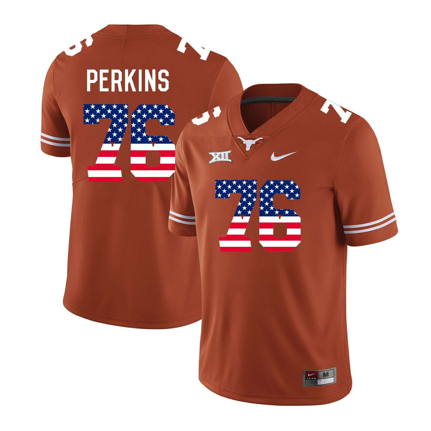 Texas Longhorns 76 Kent Perkins Orange USA Flag Nike College Football Jersey