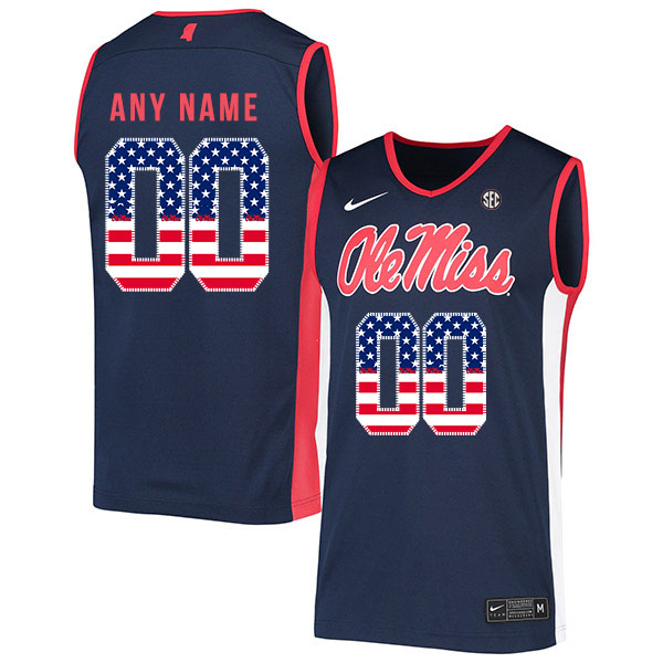 Ole Miss Rebels Customized Navy USA Flag Nike Basketball College Jersey