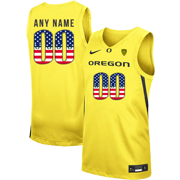 Oregon Ducks Customized Yellow USA Flag Nike College Basketball Jersey