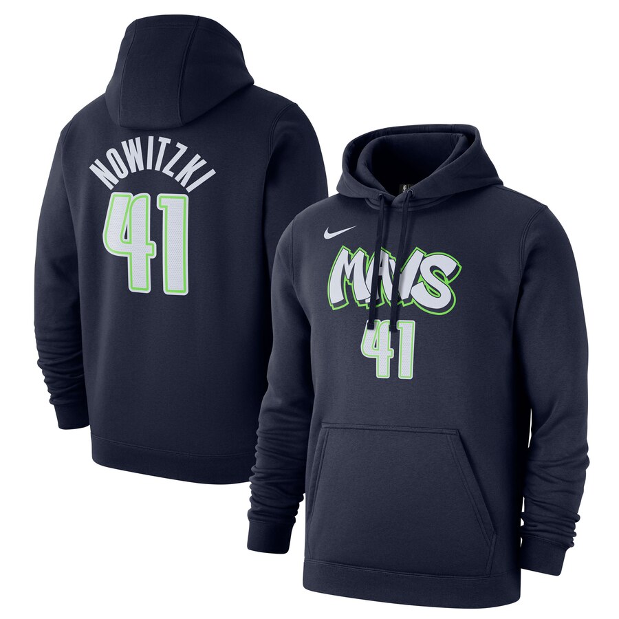Dallas Mavericks 41 Dirk Nowitzki Nike 2019-20 City Edition Name & Number Pullover Hoodie Navy