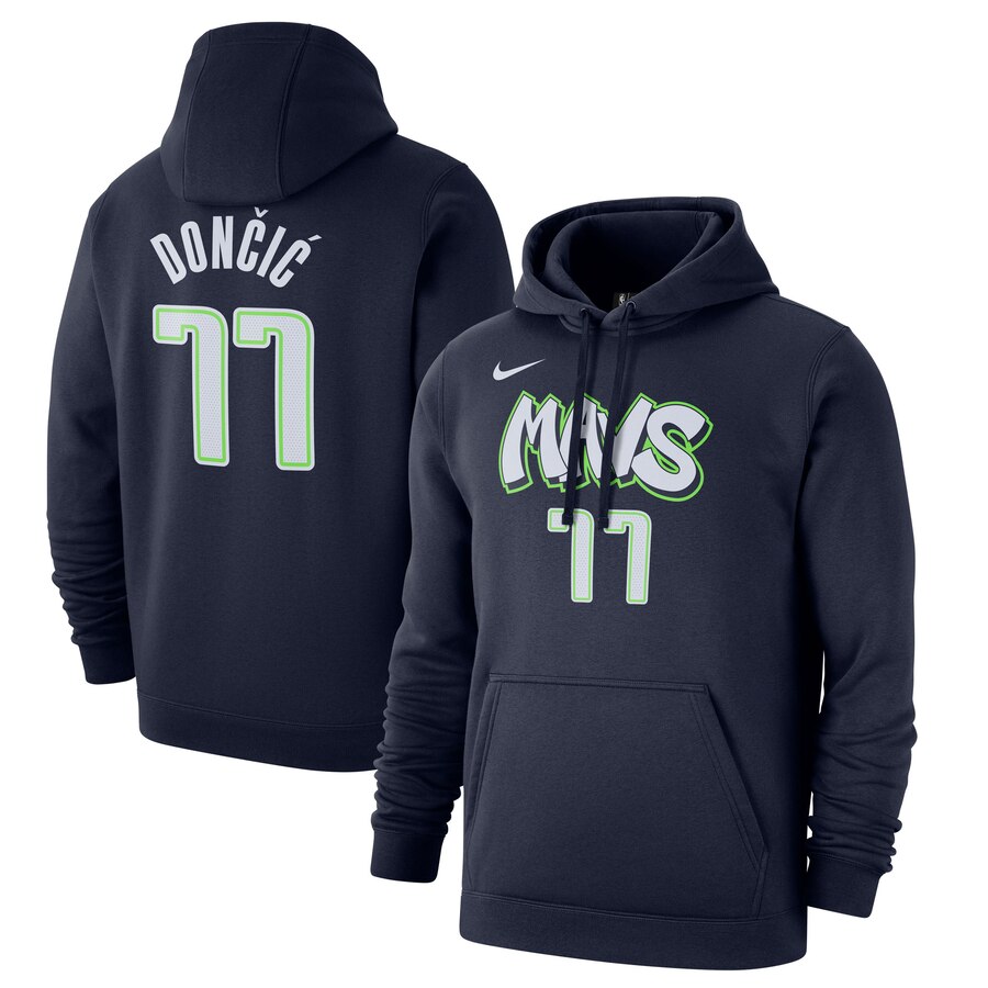 Dallas Mavericks 77 Luka Doncic Nike 2019-20 City Edition Name & Number Pullover Hoodie Navy