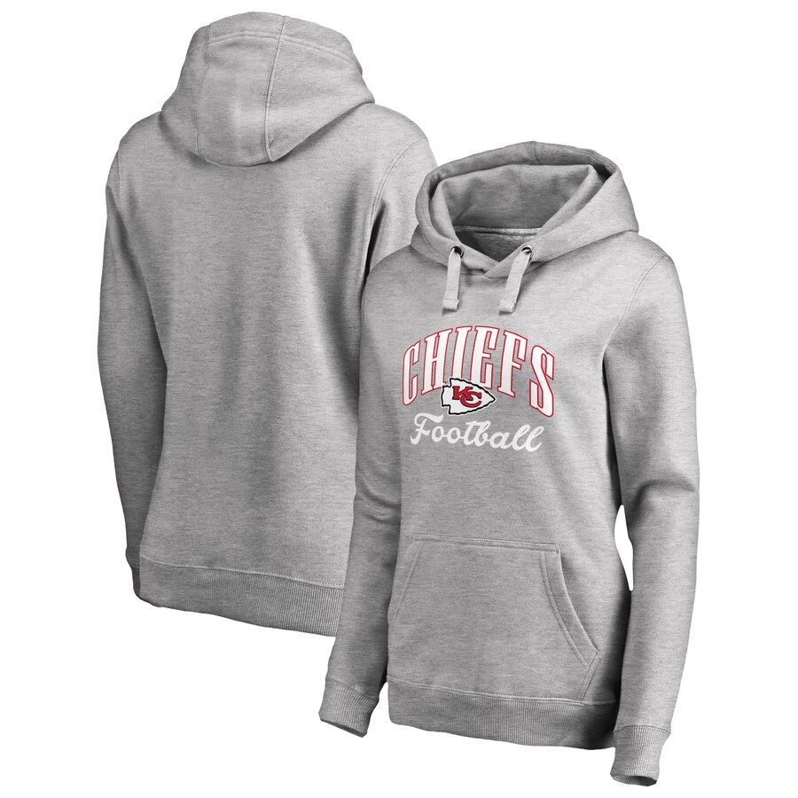 Kansas City Chiefs NFL Pro Line by Fanatics Branded Women's Victory Script Plus Size Pullover Hoodie Heathered Gray