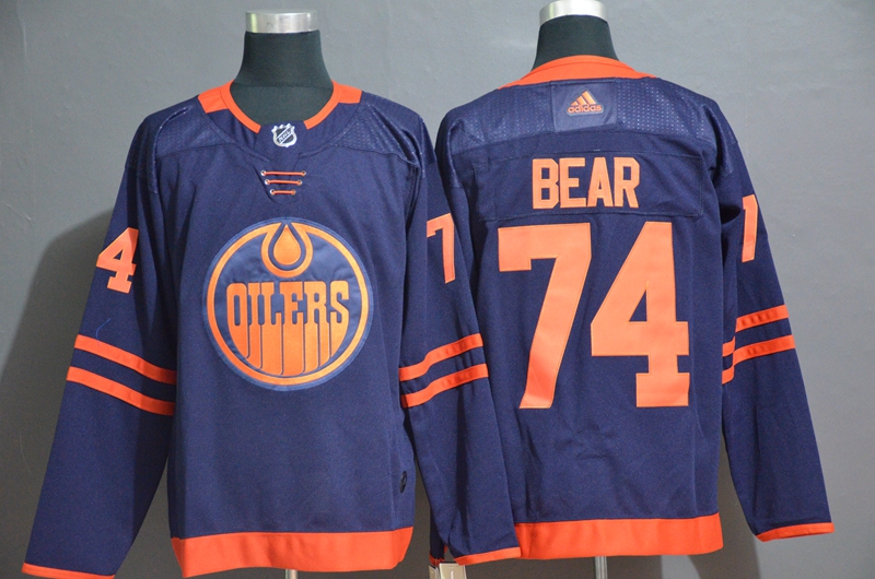 Oilers 74 Ethan Bear Navy Adidas Jersey