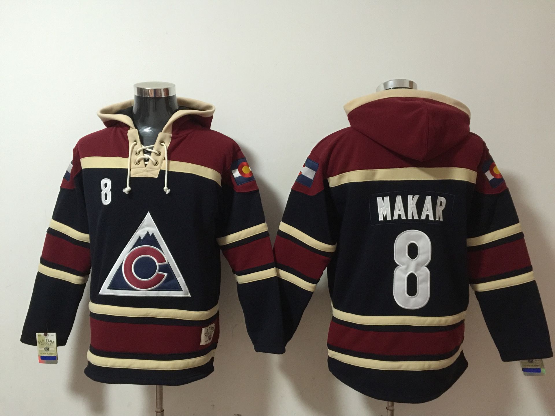 Avalanche 8 Cale Makar Black Red All Stitched Pullover Hoodie