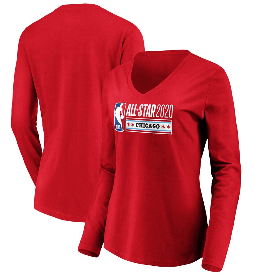 Fanatics Branded Women's 2020 NBA All-Star Game Official Logo Long Sleeve V Neck T-Shirt Red