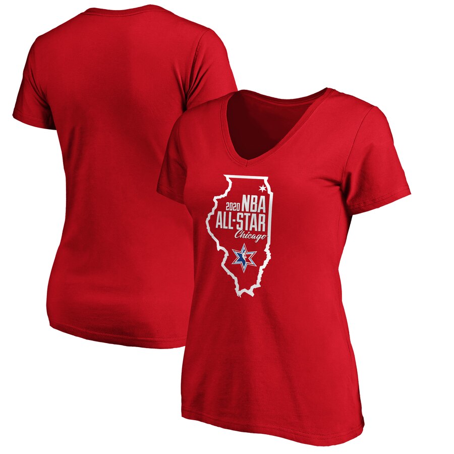 Fanatics Branded Women's 2020 NBA All-Star Game Highlight Dunk V Neck T-Shirt Red