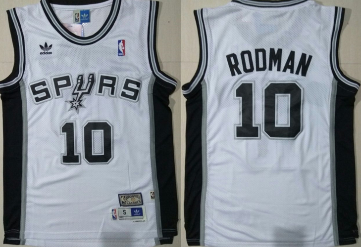 Spurs 10 Dennis Rodman White Mesh Hardwood Classics Jersey
