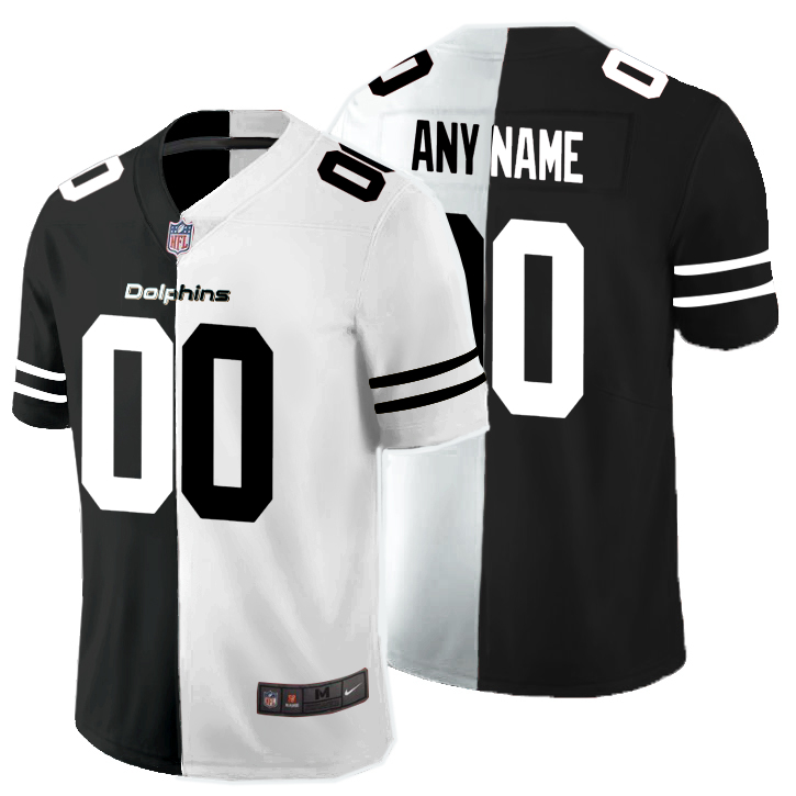 Nike Dolphins Customized Black And White Split Vapor Untouchable Limited Jersey