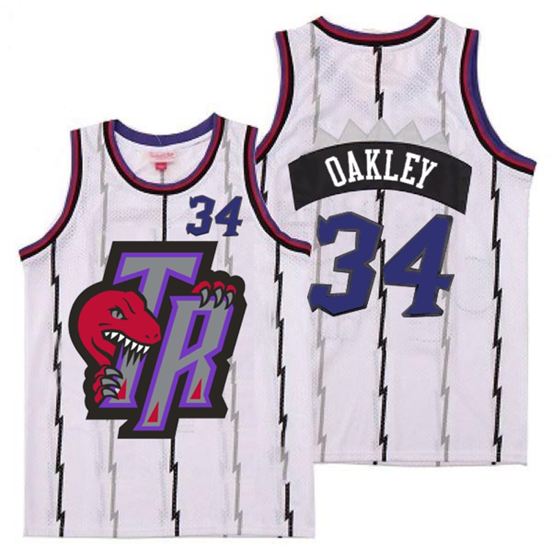 Raptors 34 Charles Oakley White Big Gray TR Logo Retro Jersey