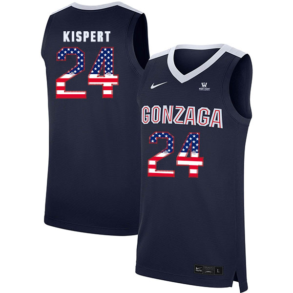 Gonzaga Bulldogs 24 Corey Kispert Navy USA Flag College Basketball Jersey