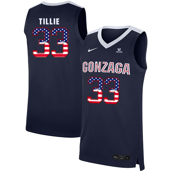 Gonzaga Bulldogs 33 Killian Tillie Navy USA Flag College Basketball Jersey