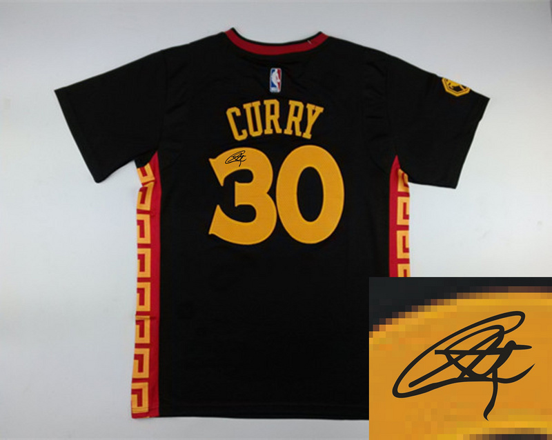 Warriors 30 Curry Black Chinese New Year Short Sleeve Signature Edition Jerseys
