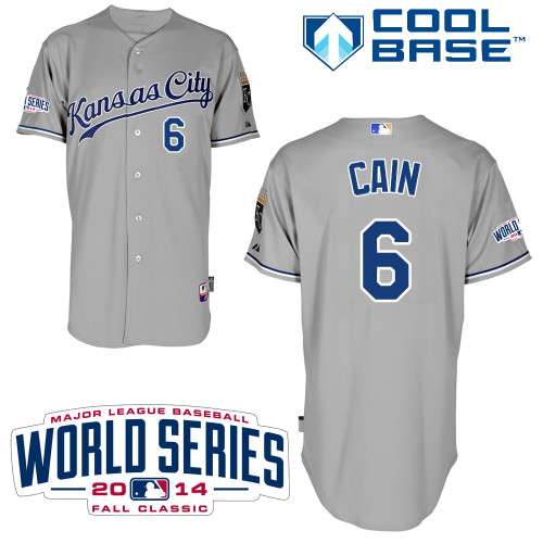 Royals 6 Cain Grey 2014 World Series Cool Base Jerseys