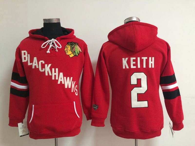 Blackhawks 2 Keith Red Women All Stitched Hooded Sweatshirt