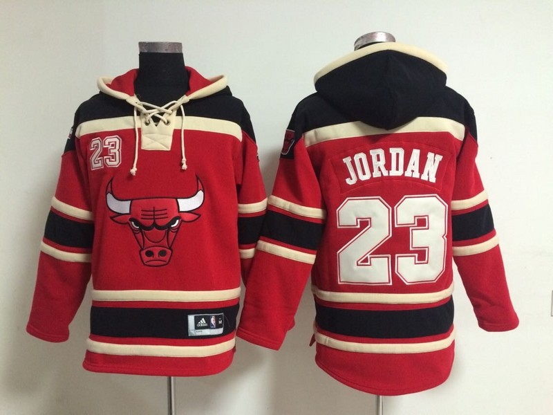 Bulls 23 Michael Jordan Red All Stitched Hooded Sweatshirt