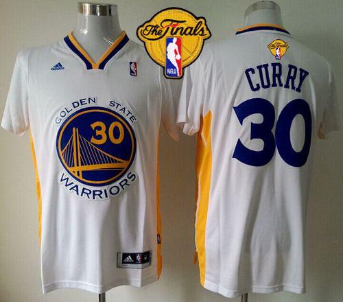 Warriors 30 Curry White Short Sleeve 2015 NBA Finals Jersey