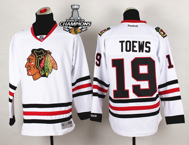 Blackhawks 19 Toews White 2015 Stanley Cup Champions Jersey