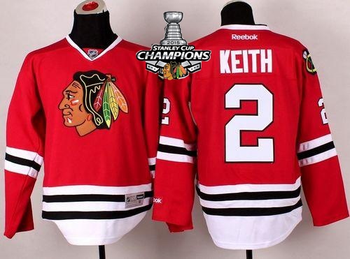 Blackhawks 2 Keith Red 2015 Stanley Cup Champions Jersey