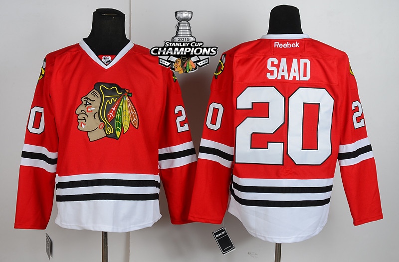 Blackhawks 20 Saad Red 2015 Stanley Cup Champions Jersey