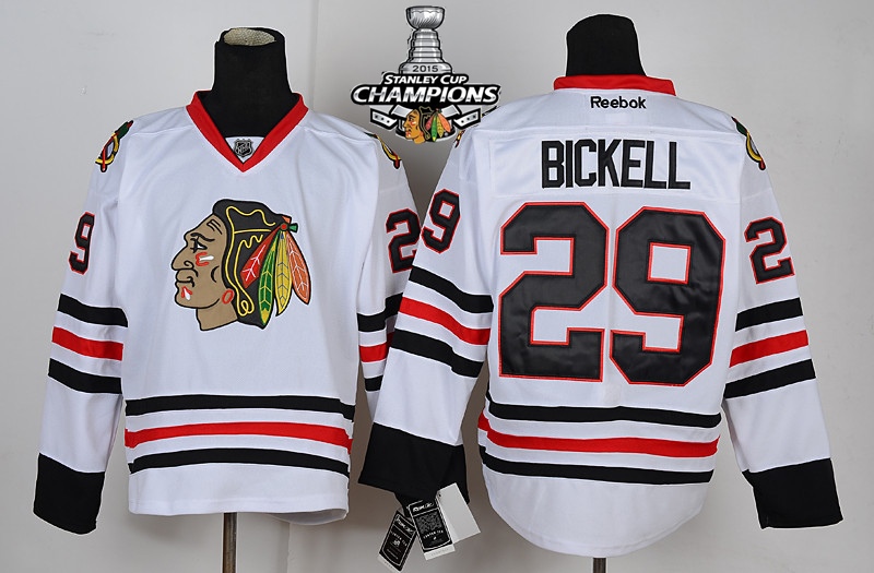 Blackhawks 29 Bickell White 2015 Stanley Cup Champions Jersey