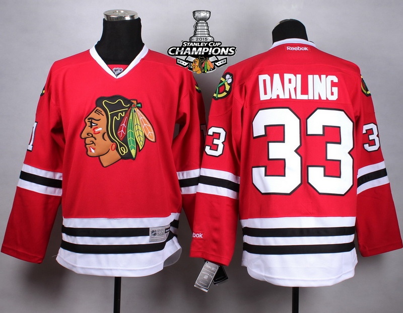 Blackhawks 33 Darling Red 2015 Stanley Cup Champions Jersey