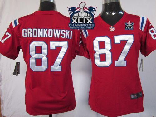 Nike Patriots 87 Gronkowski Red 2015 Super Bowl XLIX Champions Women Game Jerseys