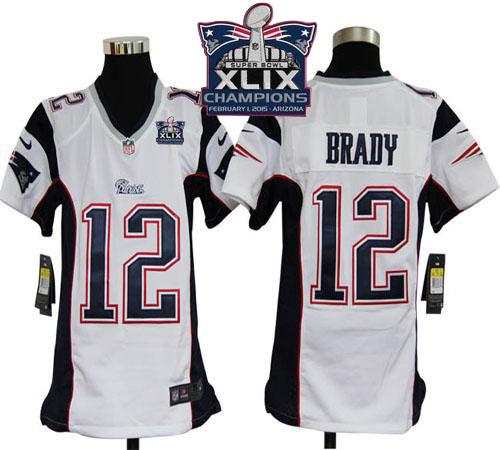 Nike Patriots 12 Brady White 2015 Super Bowl XLIX Champions Youth Game Jerseys