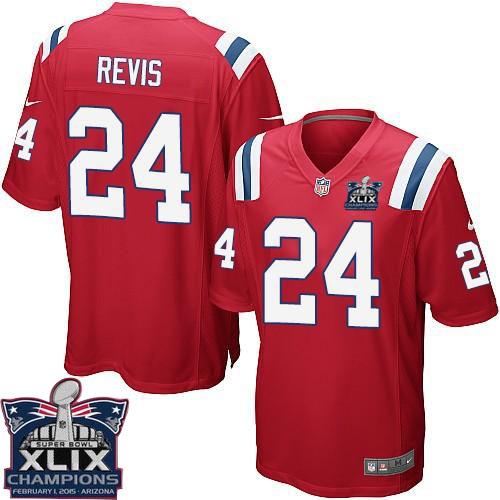 Nike Patriots 24 Revis Red 2015 Super Bowl XLIX Champions Youth Game Jerseys