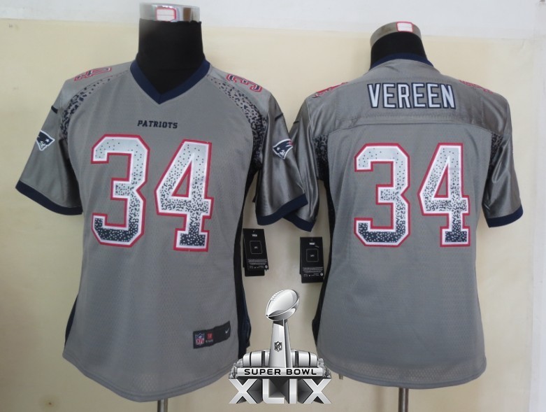 Nike Patriots 34 Vereen Grey Women Game Drift 2015 Super Bowl XLIX Jerseys