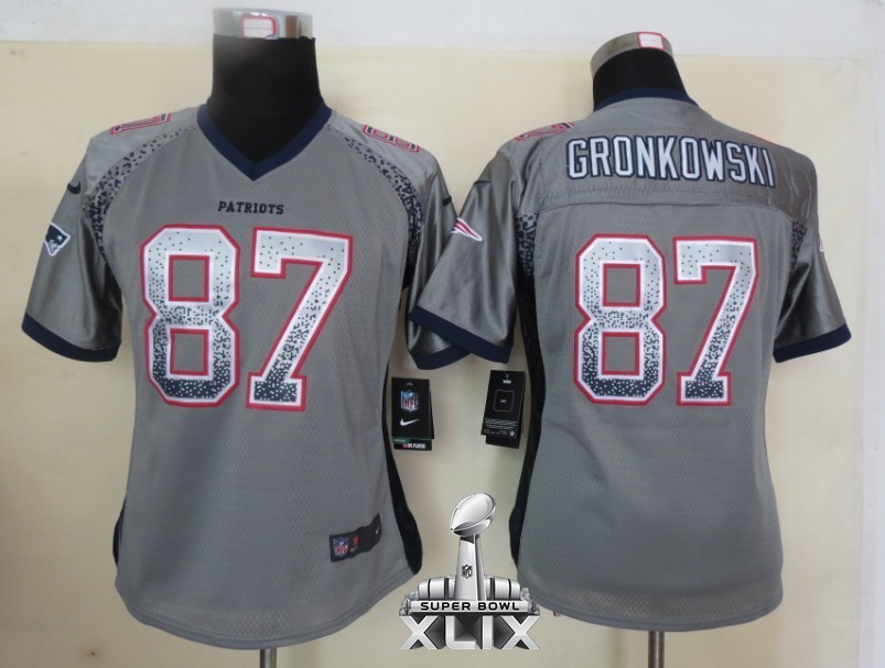 Nike Patriots 87 Gronkowski Grey Women Game Drift 2015 Super Bowl XLIX Jerseys