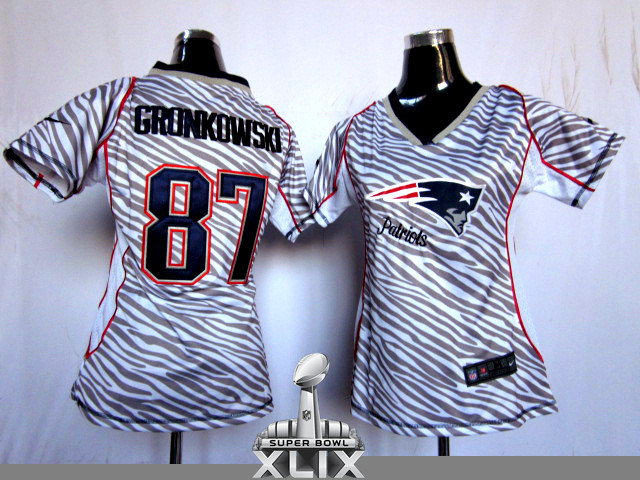 Nike Patriots 87 Gronkowski Women Zebra 2015 Super Bowl XLIX Jerseys