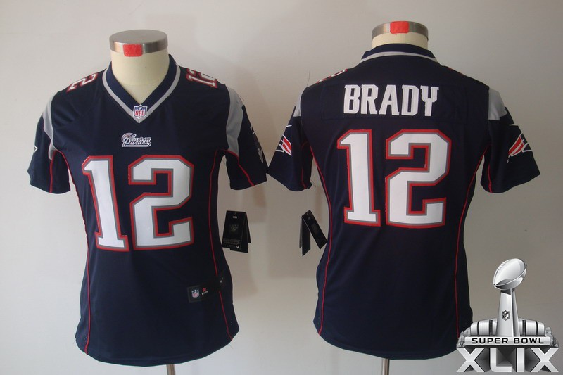 Nike Patriots 12 Brady Blue Women Limited 2015 Super Bowl XLIX Jerseys