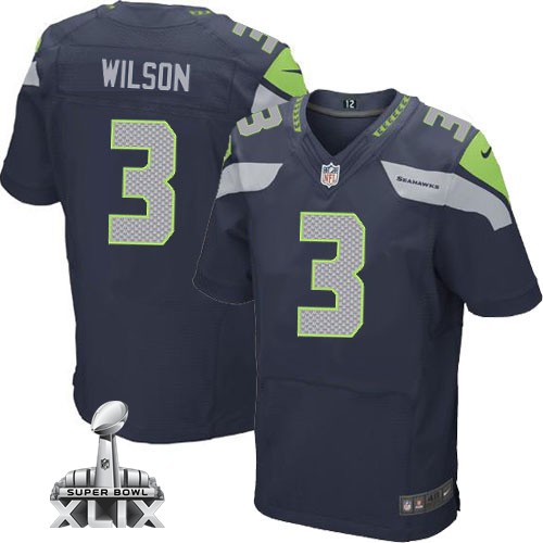 Nike Seahawks 3 Wilson Blue Elite 2015 Super Bowl XLIX Jerseys