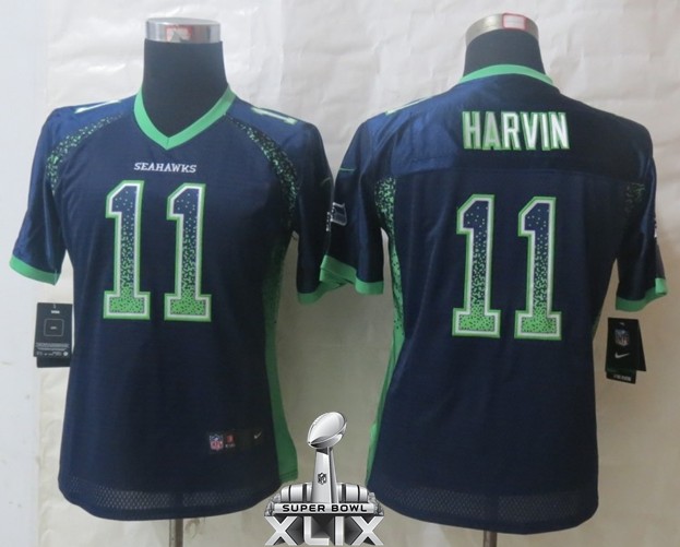 Nike Seahawks 11 Harvin Blue Women Elite Drift 2015 Super Bowl XLIX Jerseys