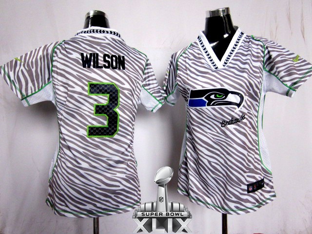 Nike Seahawks 3 Wilson Women Zebra 2015 Super Bowl XLIX Jerseys