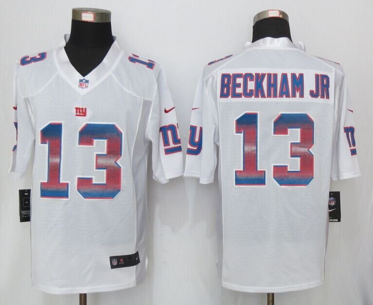 Nike Giants 13 Odell Beckham Jr White Pro Line Fashion Strobe Jersey