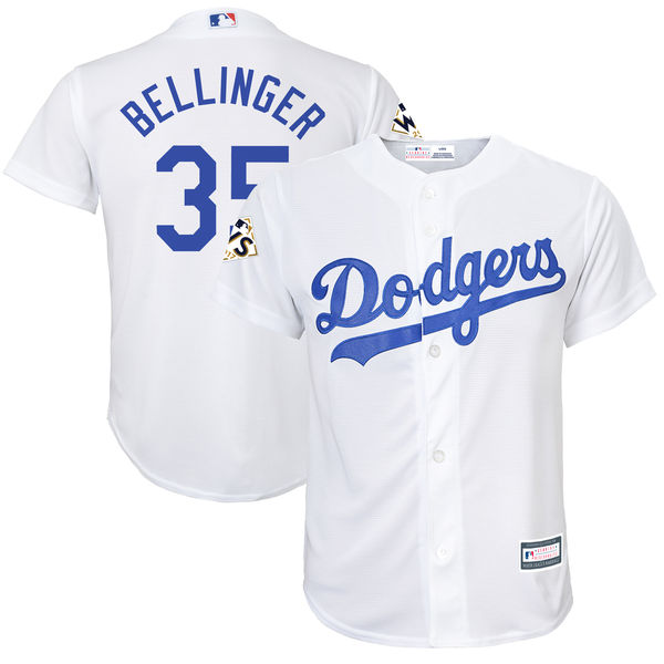 Dodgers 35 Cody Bellinger White Youth 2017 World Series Bound Cool Base Player Jersey