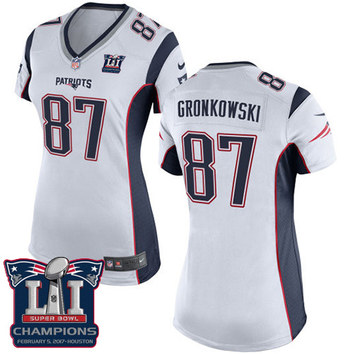 Nike Patriots 87 Rob Gronkowski White 2017 Super Bowl LI Champions Women Game Jersey