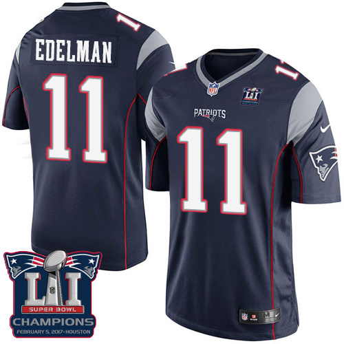 Nike Patriots 11 Julian Edelman Navy 2017 Super Bowl LI Champions Youth Game Jersey