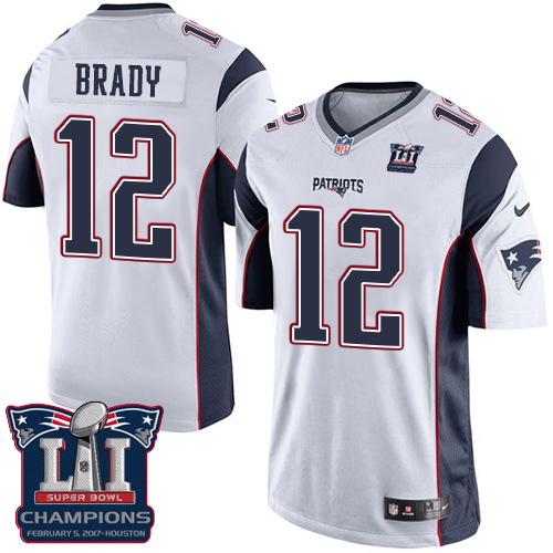 Nike Patriots 12 Tom Brady White 2017 Super Bowl LI Champions Youth Game Jersey