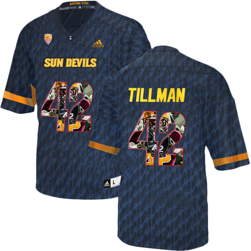 Arizona State Sun Devils 42 Pat Tillman Black Team Logo Print College Football Jersey2