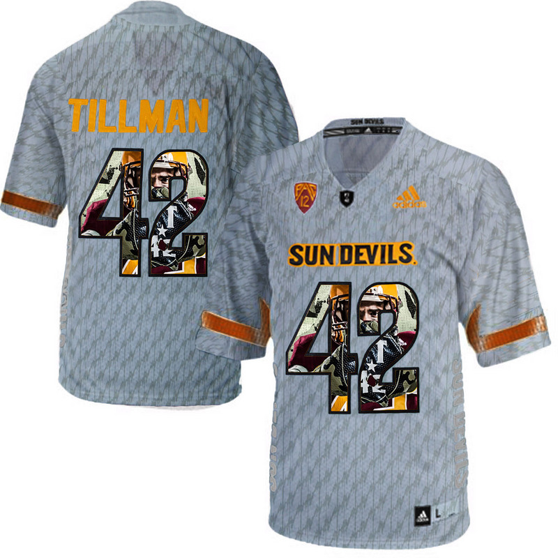 Arizona State Sun Devils 42 Pat Tillman Gray Team Logo Print College Football Jersey