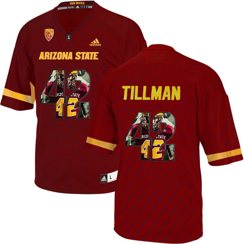 Arizona State Sun Devils 42 Pat Tillman Red Team Logo Print College Football Jersey