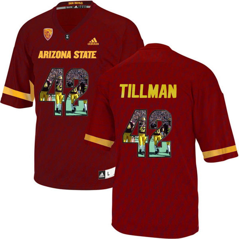 Arizona State Sun Devils 42 Pat Tillman Red Team Logo Print College Football Jersey3